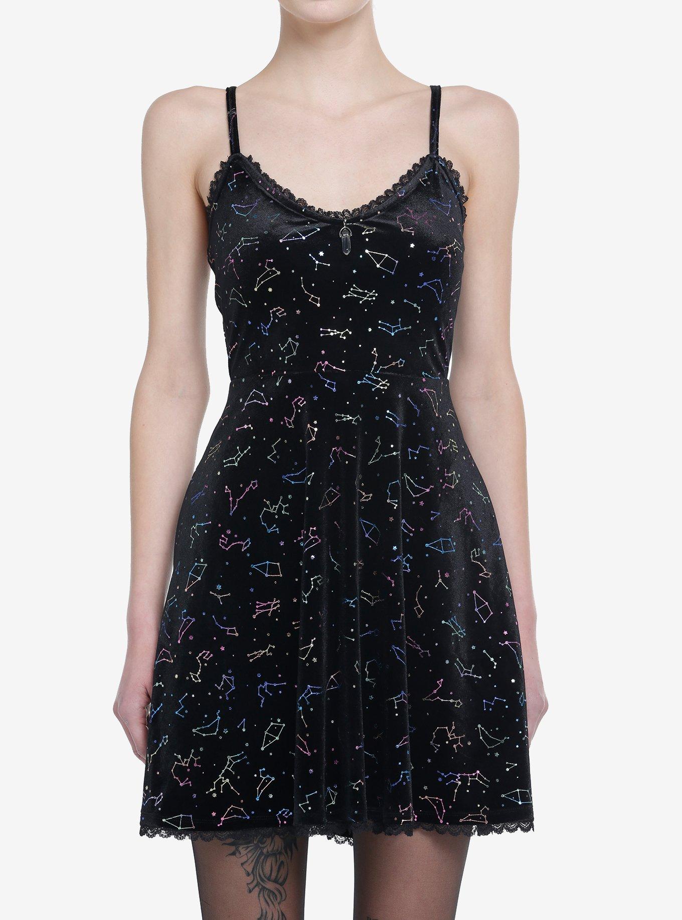 Cosmic Aura Rainbow Constellations Velvet Skater Dress Hot Topic