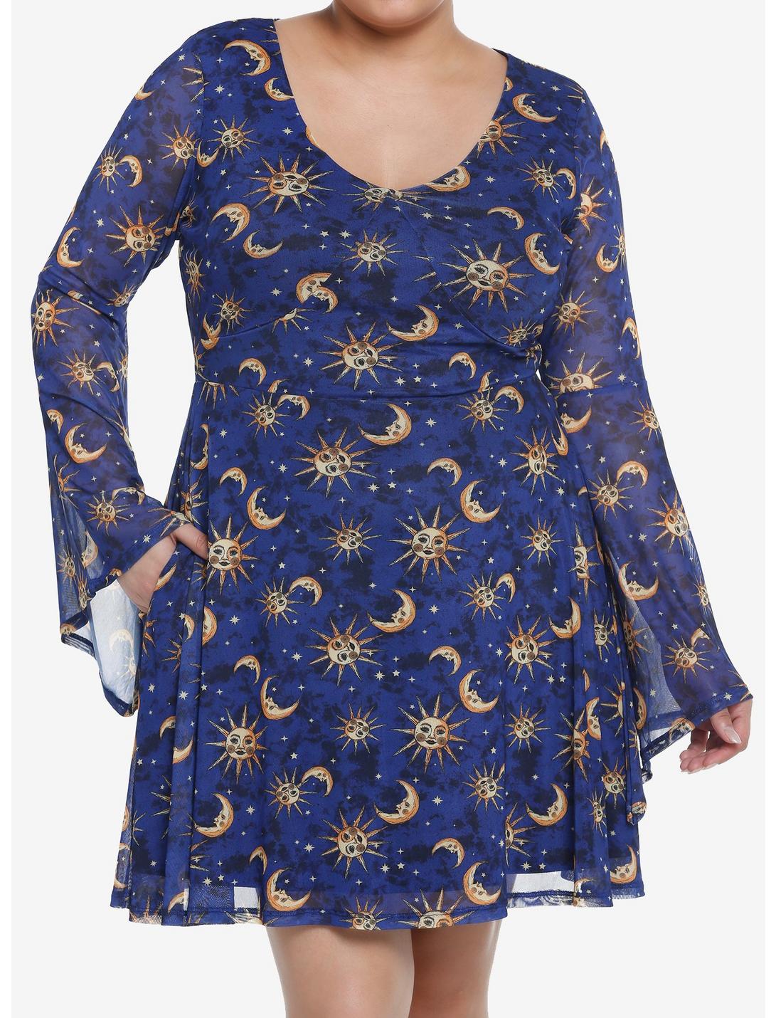 Cosmic Aura Celestial Bell Sleeve Dress Plus Size, CELESTIAL, hi-res