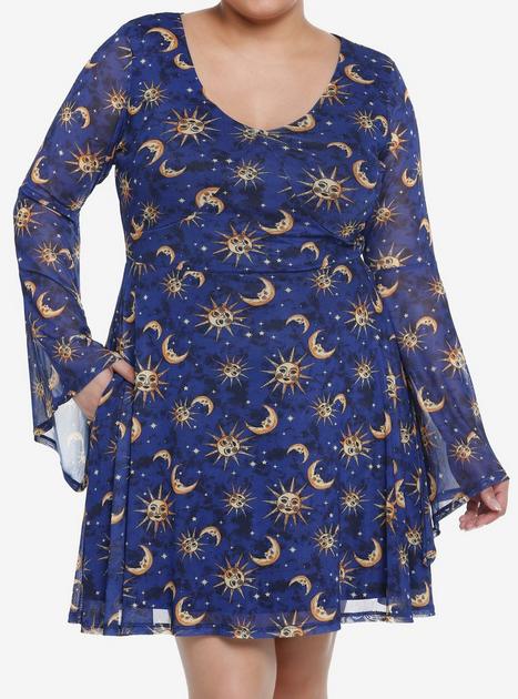 navy blue dress for baby girl Celestial Chandelier Velvet Flare Sleeve Lace Back Dress main image 1
