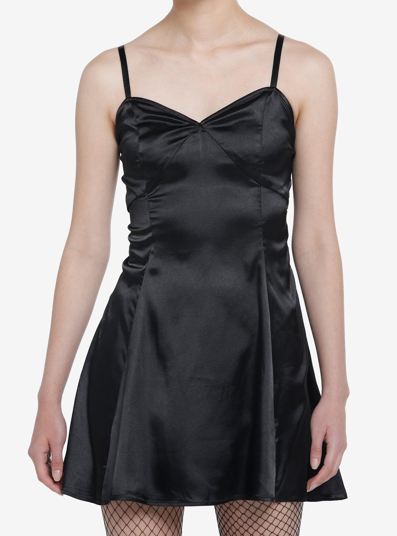 Social Collision Black Satin Slip Dress, BLACK, hi-res