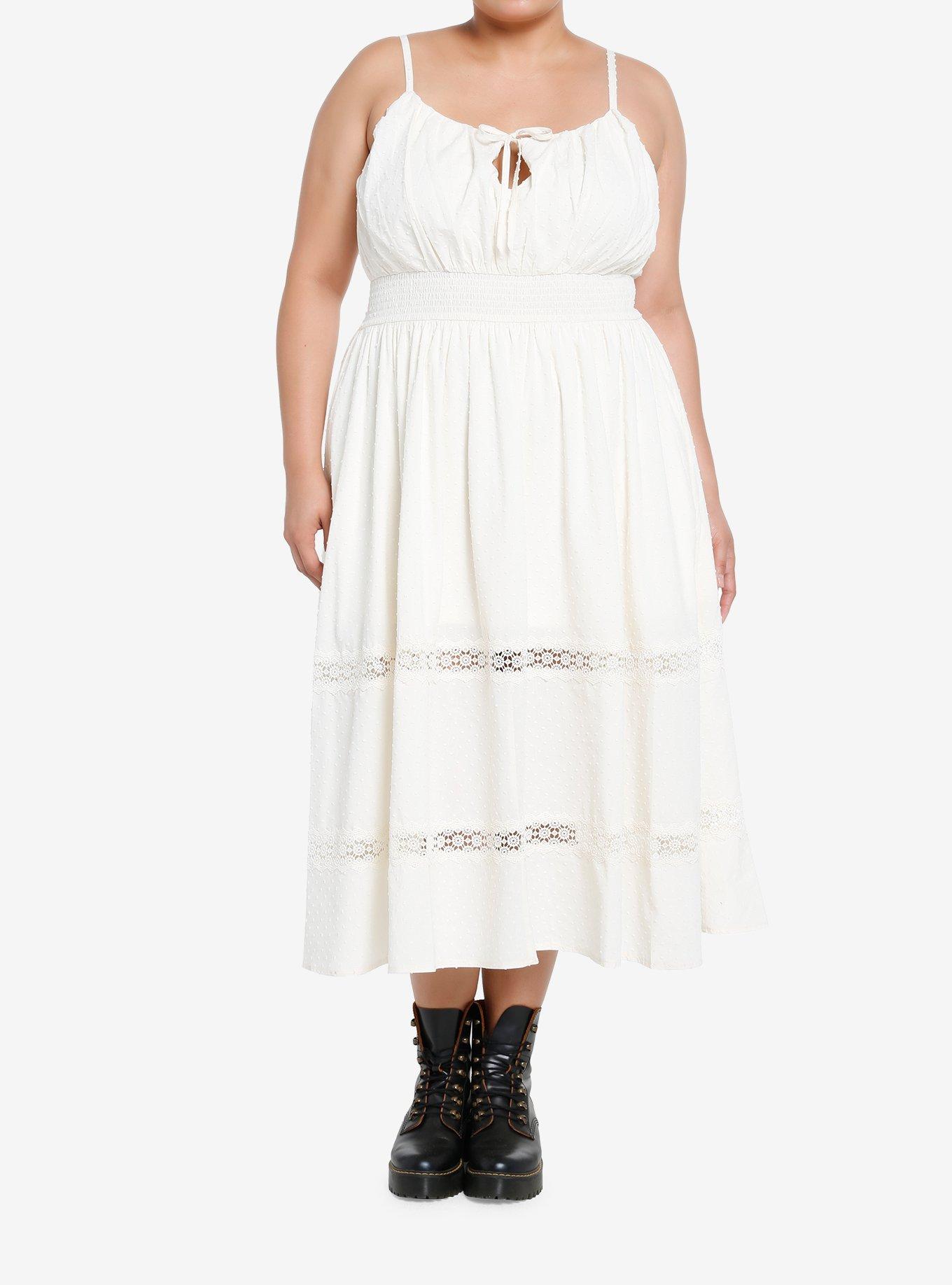 Cream Textured Cami Midi Dress Plus Size, CLOUD DANCER, hi-res