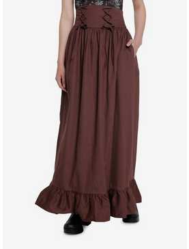 Thorn & Fable Brown Lace-Up Maxi Skirt, , hi-res