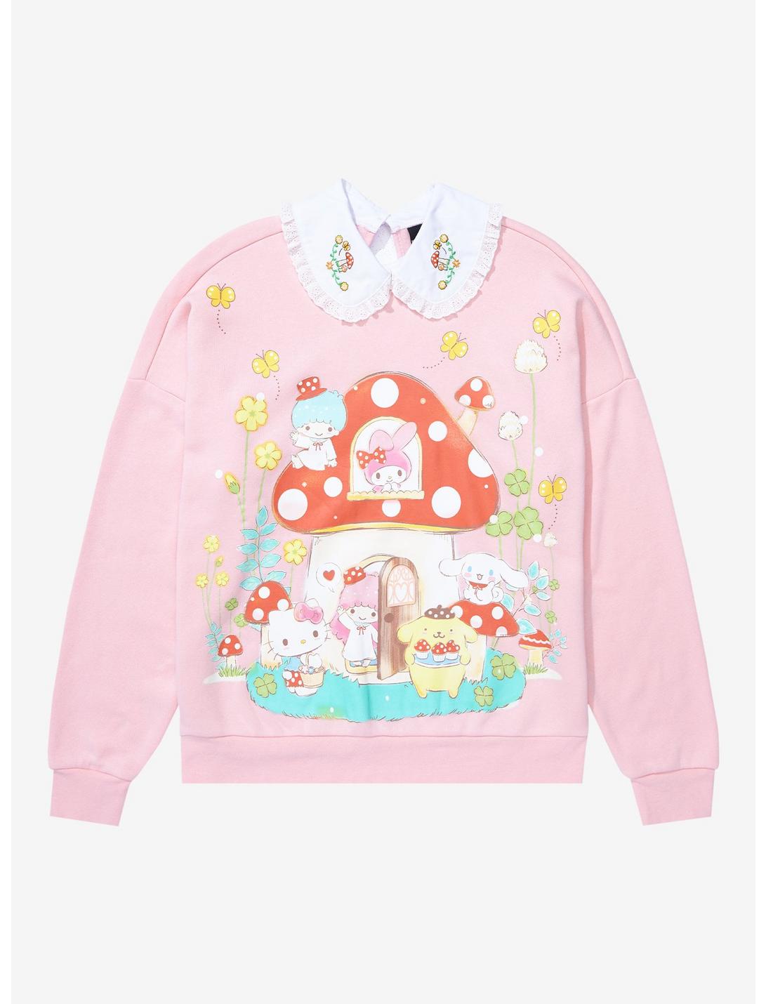 Sanrio Hello Kitty and Friends Mushroom Women's Collared Crewneck - BoxLunch Exclusive, LIGHT PINK, hi-res