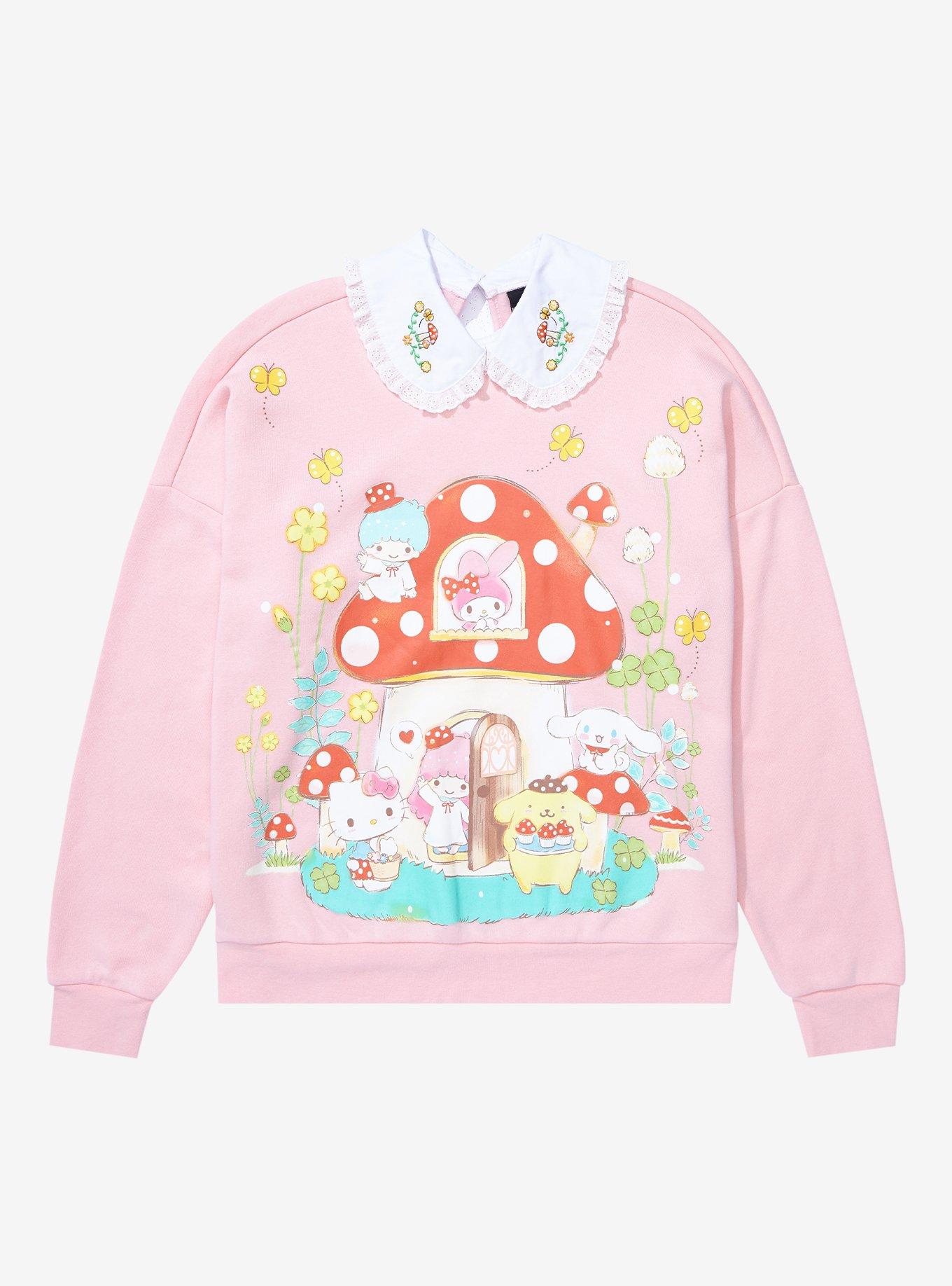 Sanrio Hello Kitty and Friends Mushroom Women's Plus Size Collared Crewneck - BoxLunch Exclusive, LIGHT PINK, hi-res