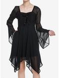 Cosmic Aura Black Lace-Up Bell Sleeve Dress, BLACK, hi-res