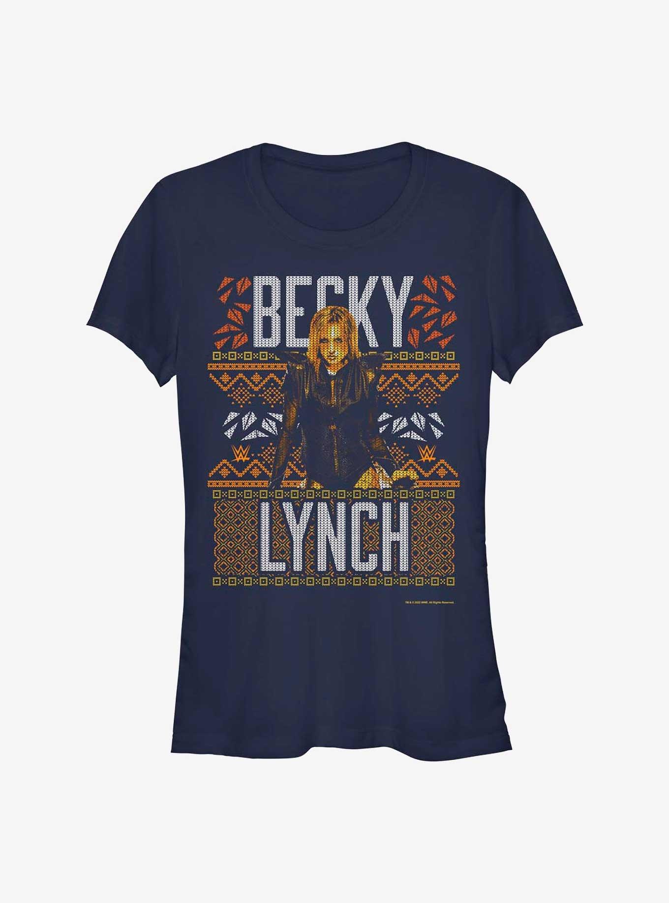 WWE Becky Lynch Ugly Christmas Girls T-Shirt, NAVY, hi-res