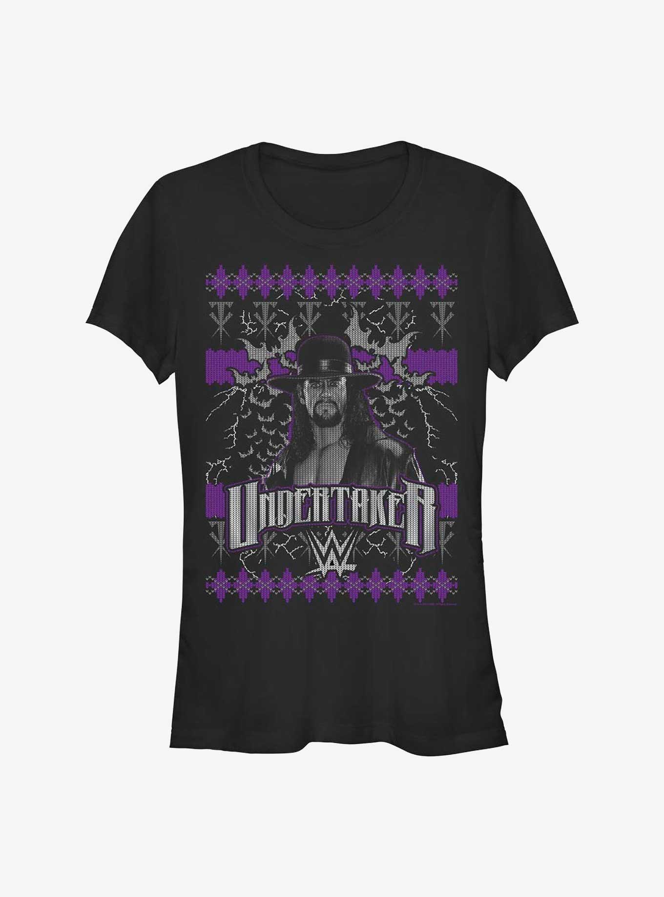 WWE The Undertaker Mark Calaway Ugly Christmas Girls T-Shirt, BLACK, hi-res
