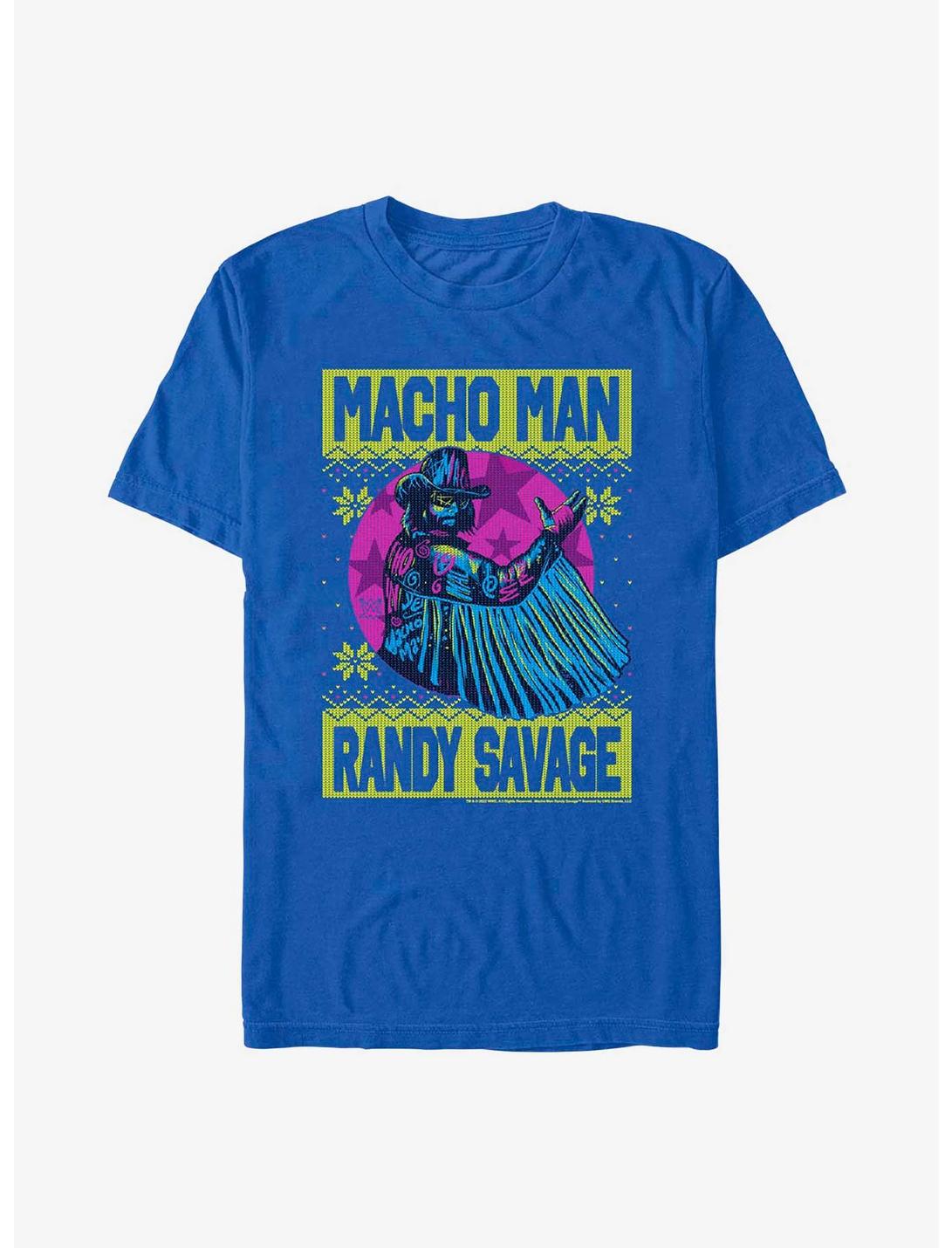 WWE Macho Man Randy Savage Ugly Christmas T-Shirt, ROYAL, hi-res