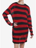 Social Collision Red & Black Distressed Sweater Dress, STRIPES - RED, hi-res