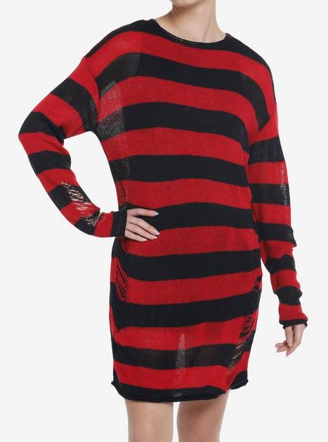 Social Collision Red & Black Distressed Sweater Dress | Hot Topic