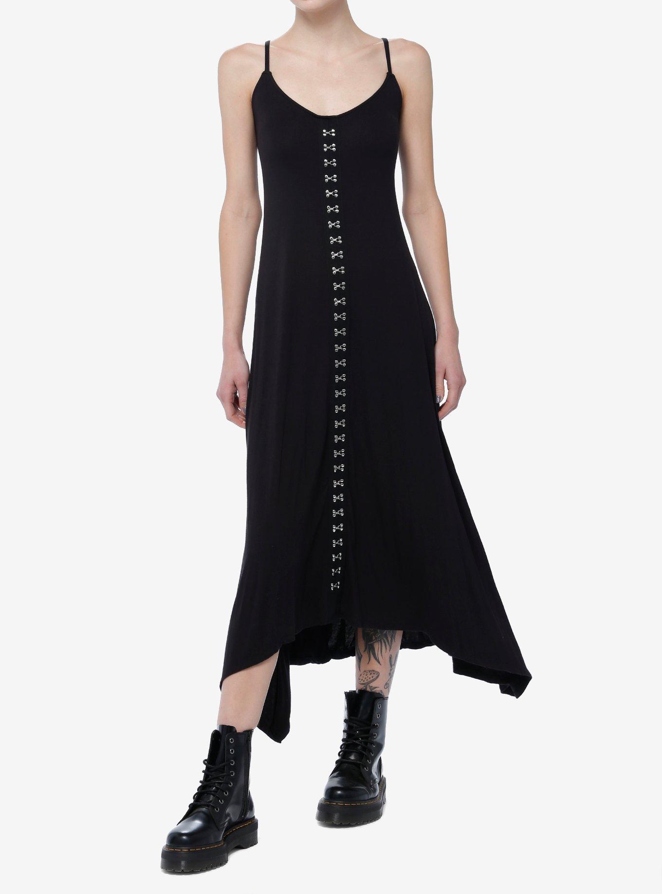 Black Hook-And-Eye Shark Bite Maxi Dress, BLACK, hi-res