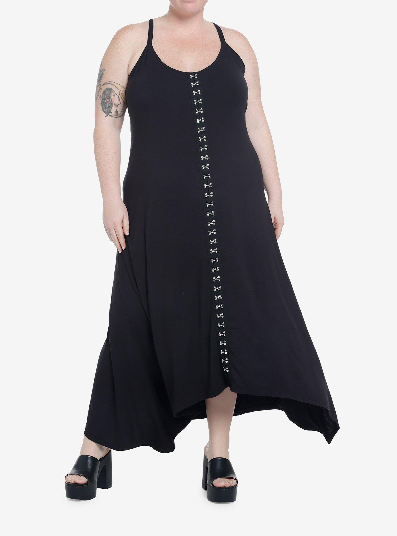 Black Hook-And-Eye Shark Bite Maxi Dress Plus Size, BLACK, hi-res