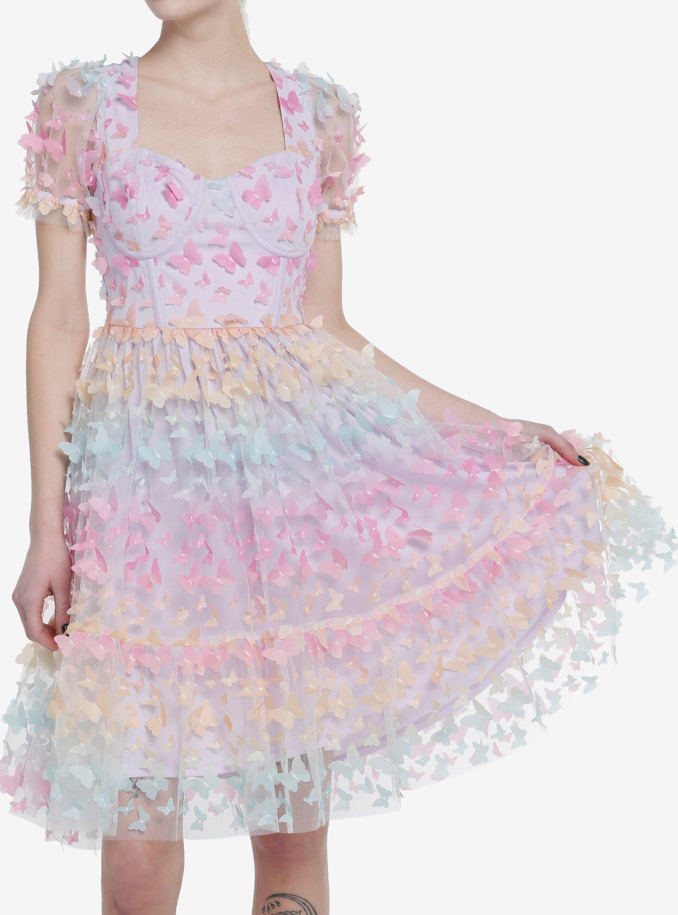 Sweet Society Pastel Butterfly Mesh Puff Sleeve Dress Hot Topic 2136