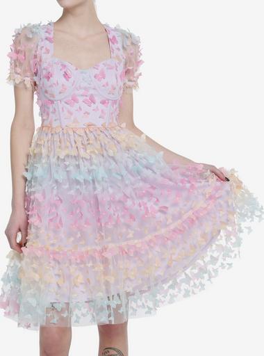 Sweet Society Pastel Butterfly Mesh Puff Sleeve Dress | Hot Topic