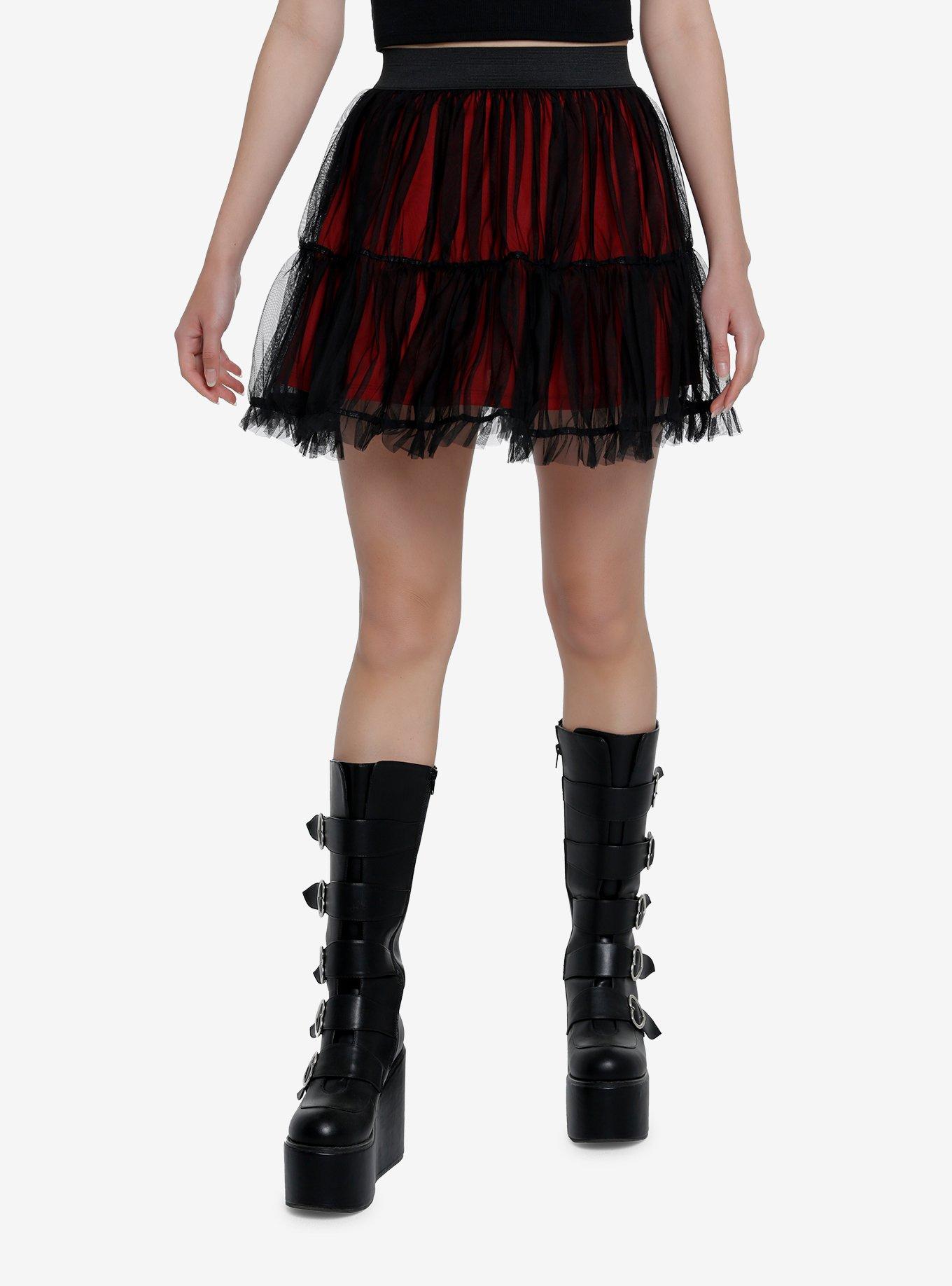 Social Collision Red & Black Mesh Tutu Skirt, BLACK, hi-res