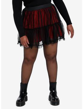 Social Collision Red & Black Mesh Tutu Skirt Plus Size, , hi-res