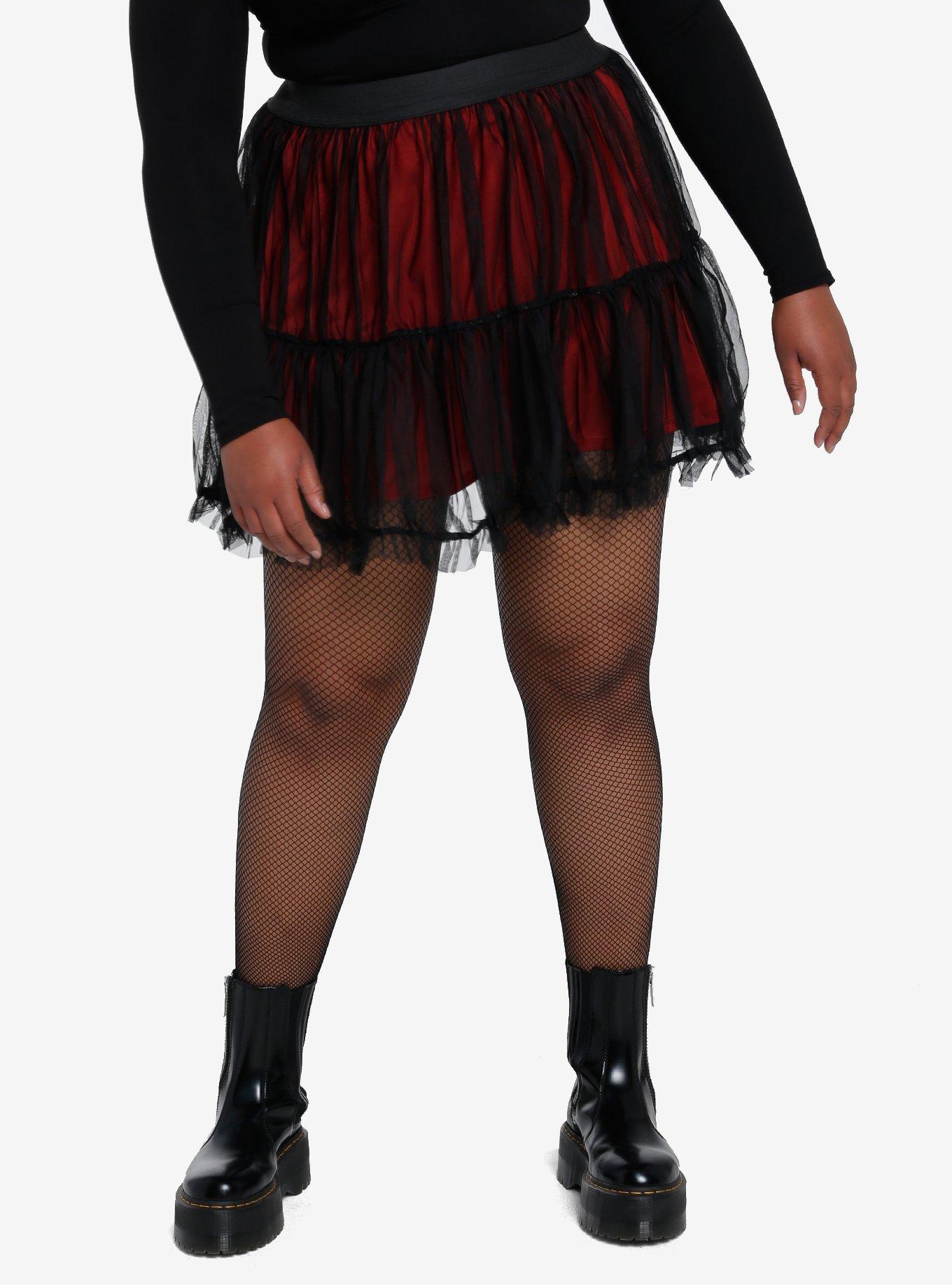 Social Collision Red & Black Mesh Tutu Skirt Plus Size, BLACK, hi-res