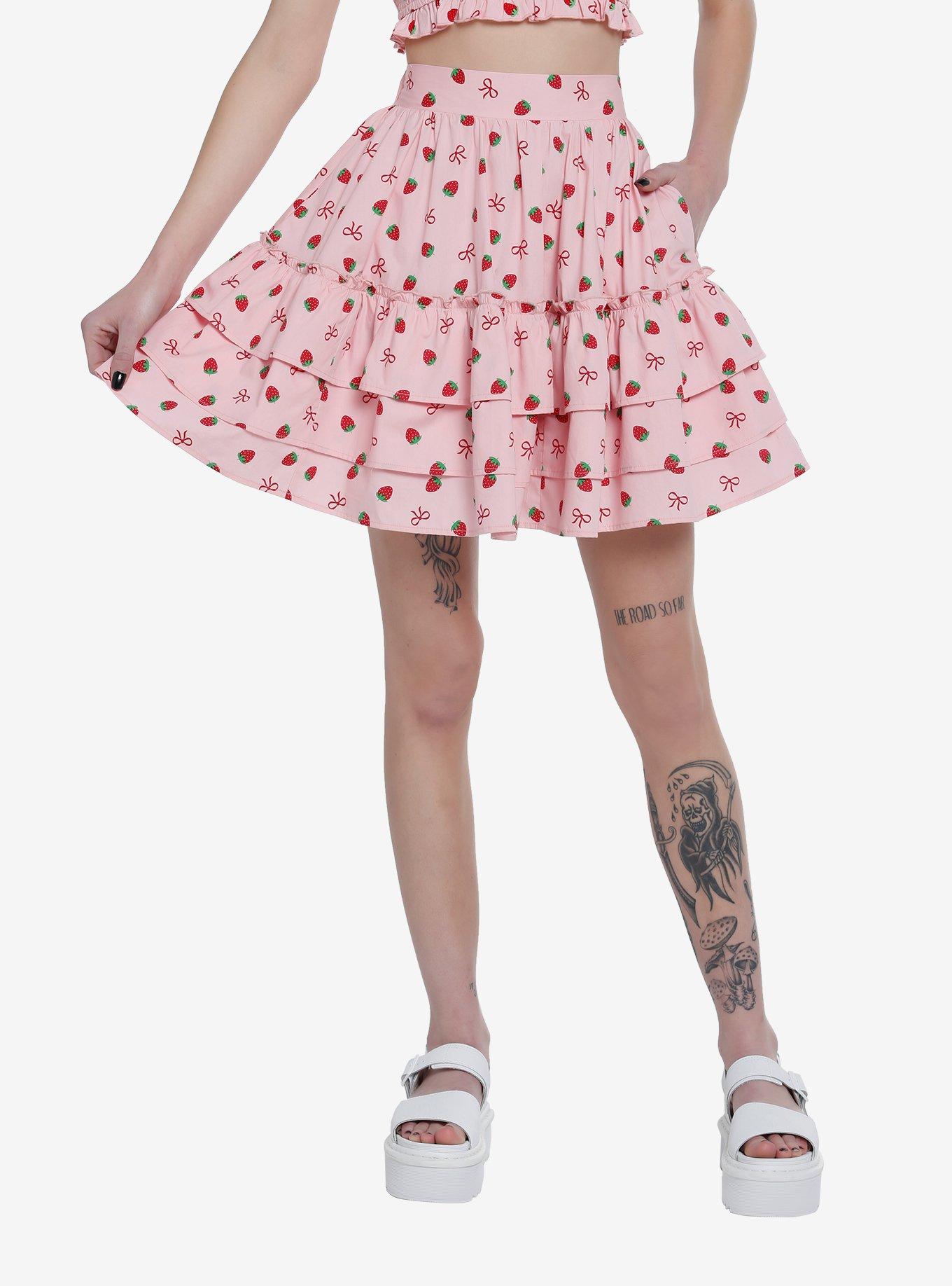 Sweet Society Strawberry & Bows Petticoat Tier Skirt, PINK, hi-res