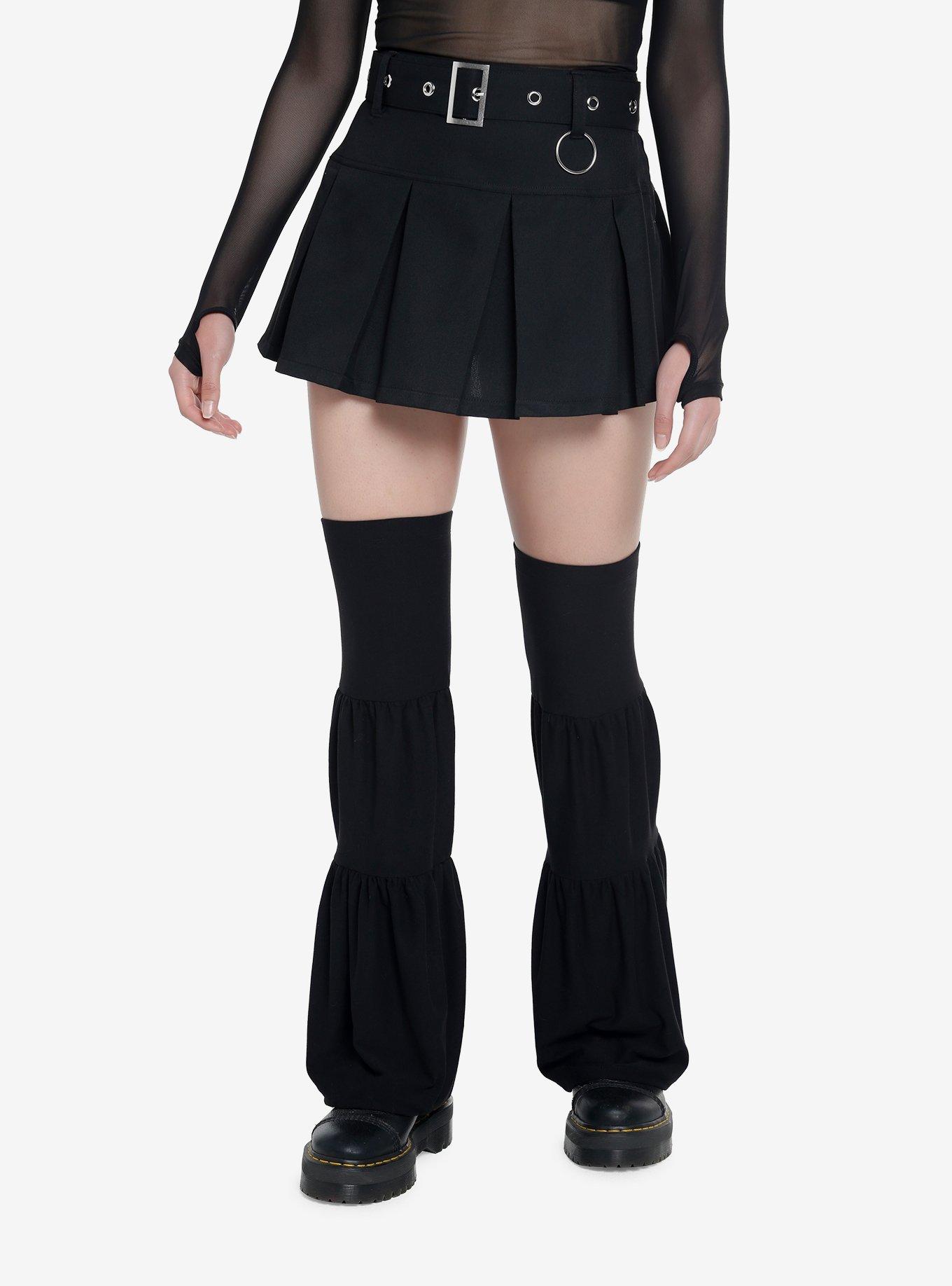 MELLO - Set: High Waist Studded Mini A-Line Skirt + Detachable Leg Warmers