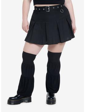 Black Pleated Mini Skirt With Leg Warmers Plus Size, , hi-res