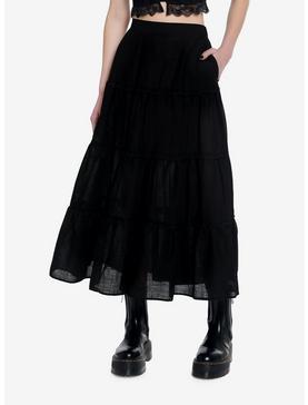 Plus Size Black Tiered Midi Skirt, , hi-res