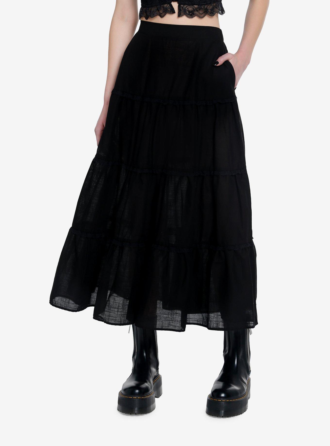 Black Tiered Midi Skirt