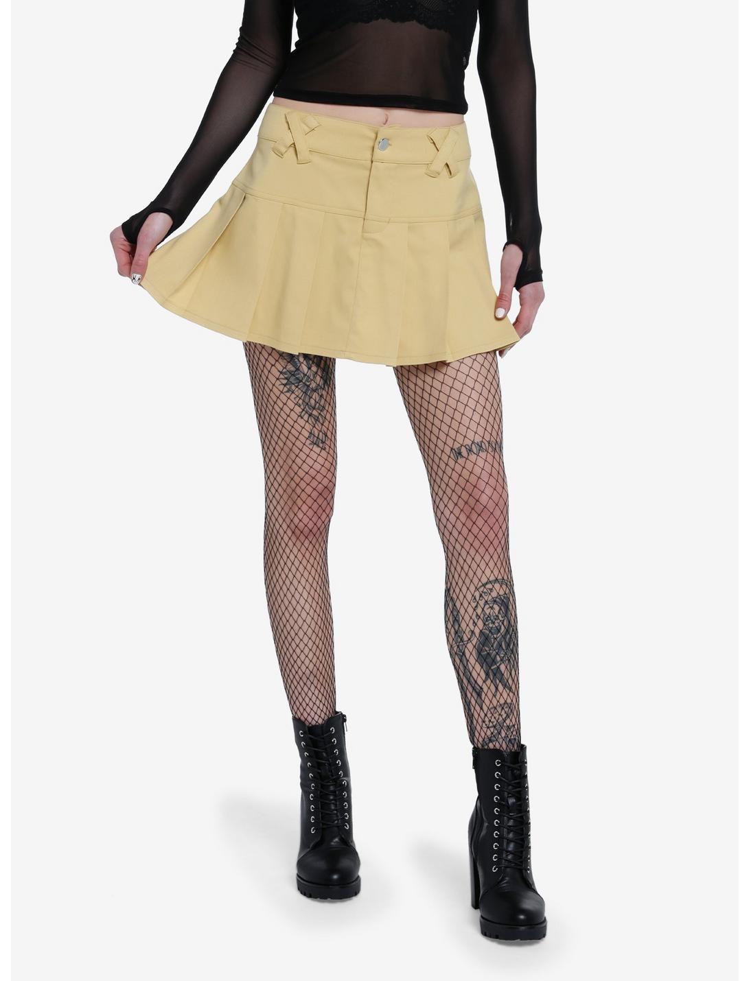 Khaki Pleated Mini Skirt, KHAKI, hi-res