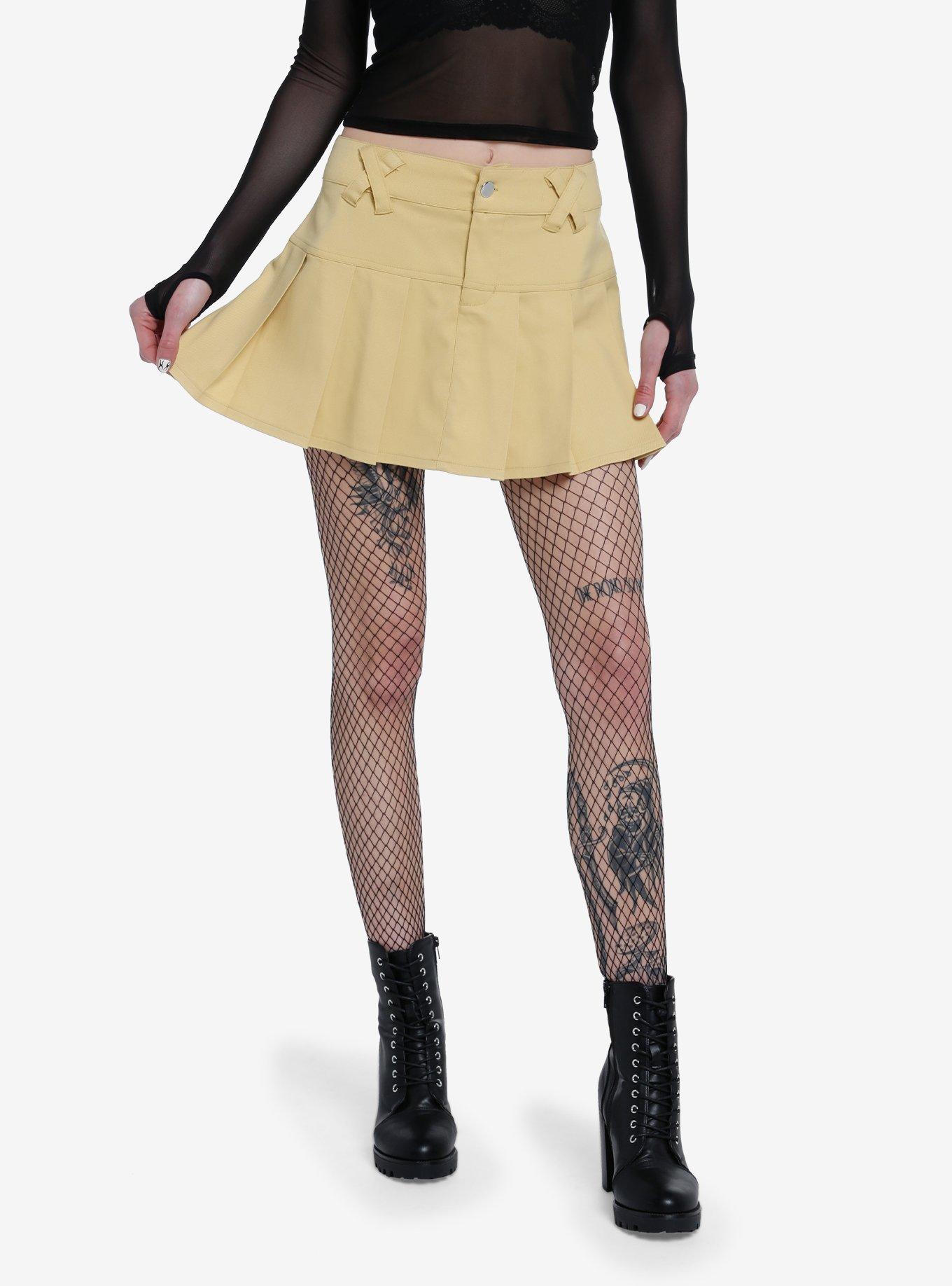 Khaki Pleated Mini Skirt, KHAKI, hi-res