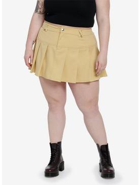Plus Size Khaki Pleated Mini Skirt Plus Size, , hi-res