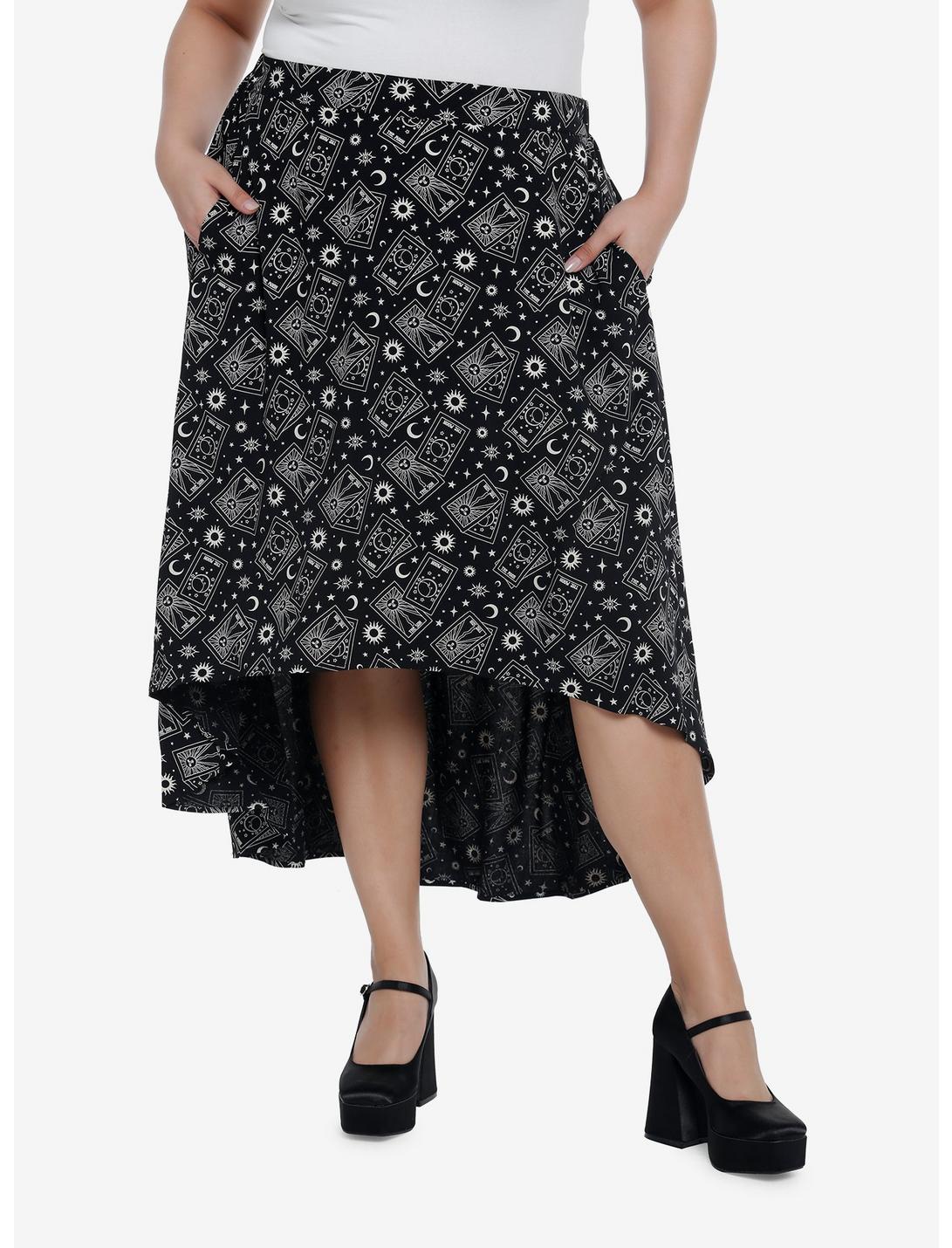 Cosmic Aura Tarot Card Hi-Low Skirt Plus Size, BLACK, hi-res