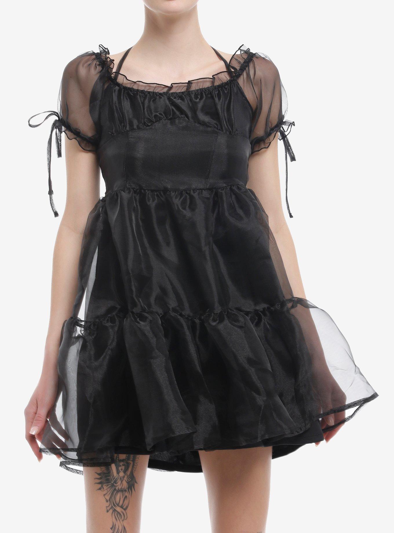 Thorn & Fable® Black Organza Tiered Dress, BLACK, hi-res