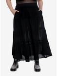 Black Tiered Midi Skirt Plus Size, BLACK, hi-res