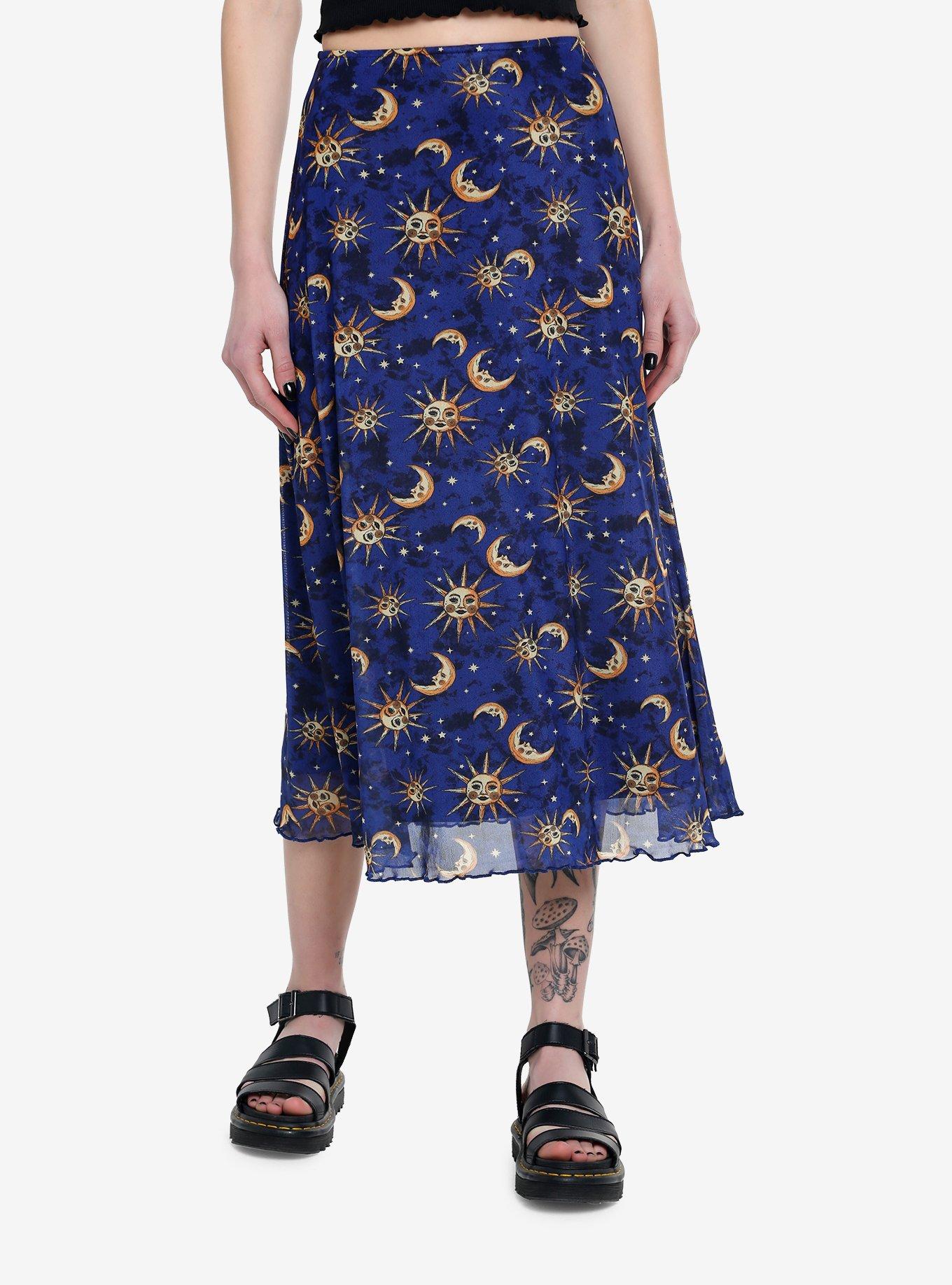Cosmic Aura Blue Celestial Midi Skirt, CELESTIAL, hi-res