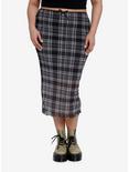 Social Collision Black Plaid Mesh Midi Skirt Plus Size, PLAID - BLACK, hi-res