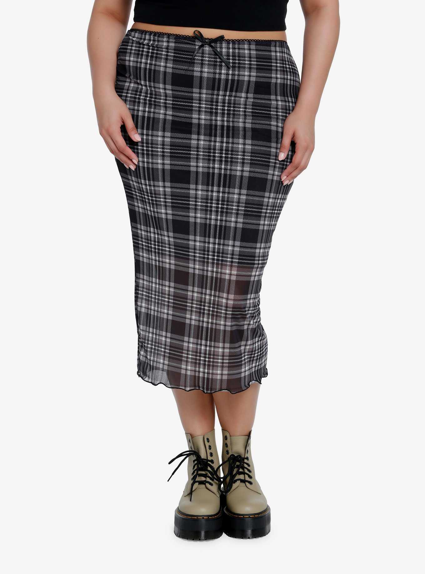 Social Collision Black Plaid Mesh Midi Skirt Plus Size Hot Topic