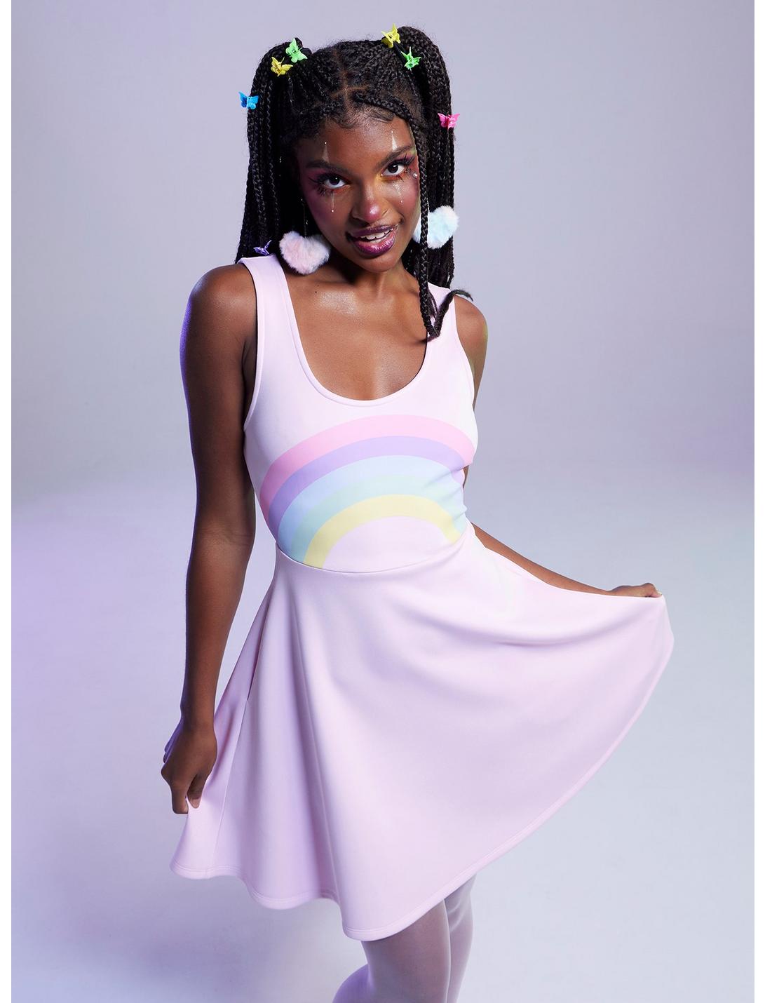 Sweet Society Pastel Rainbow Tank Dress, PINK, hi-res