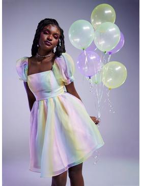 Plus Size Sweet Society Pastel Rainbow Organza Tiered Dress, , hi-res