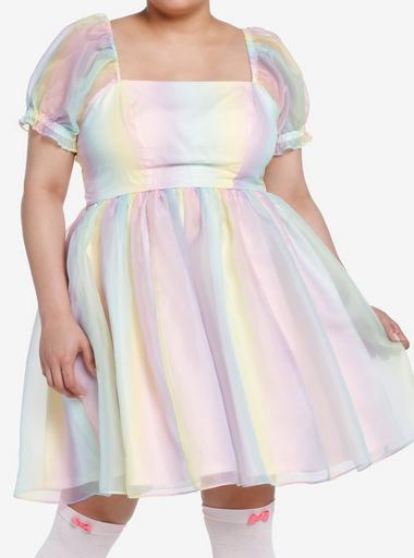 sweet society pink organza tiered dress Sweet Society Pastel Rainbow Organza Tiered Dress Plus Size