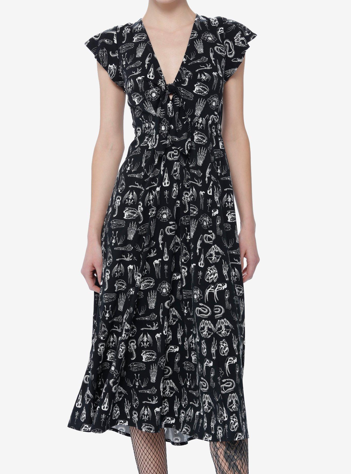 Social Collision Animal Anatomy Tie-Front Midi Dress, BLACK, hi-res