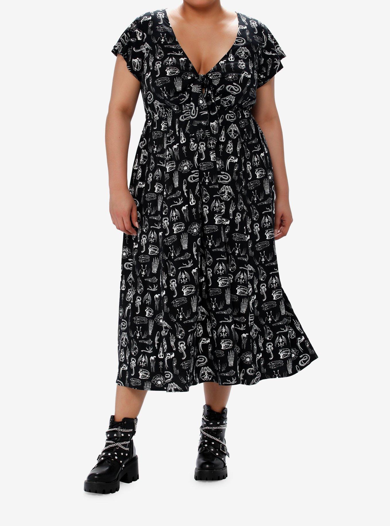 Social Collision Animal Anatomy Tie-Front Midi Dress, , hi-res