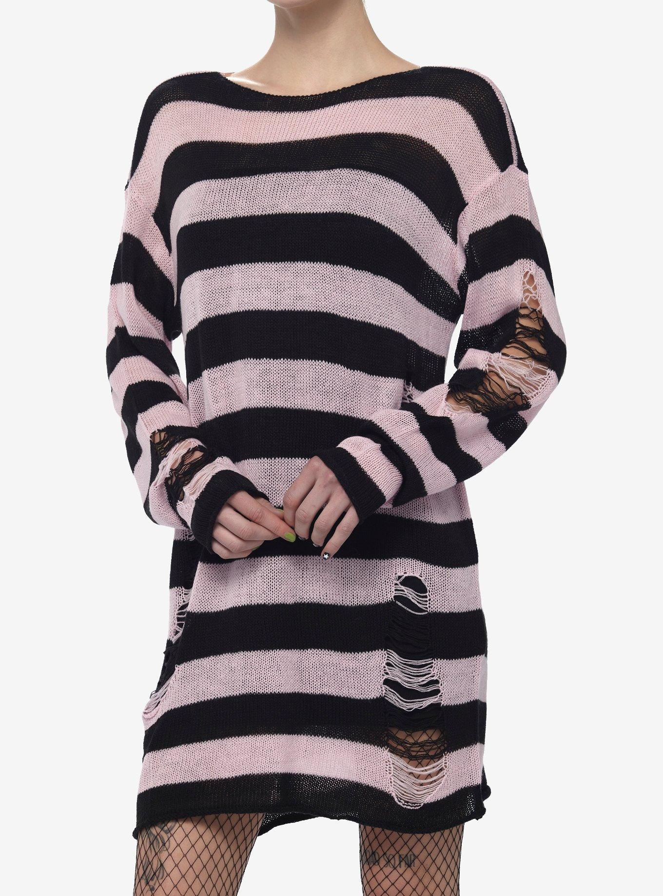 Social Collision Pink & Black Distressed Sweater Dress