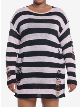 Social Collision Pink & Black Distressed Sweater Dress Plus Size, , hi-res