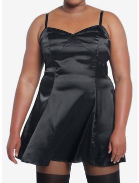 Plus Size Social Collision Black Satin Slip Dress Plus Size, , hi-res