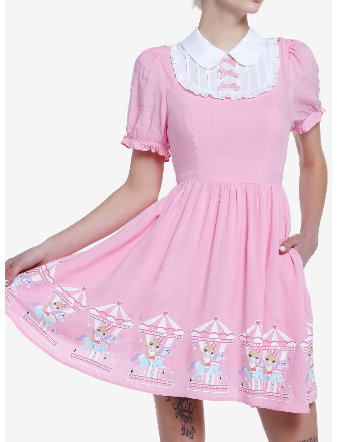 Pink Clown Bear Carousel Bib Sweetheart Dress, PINK, hi-res