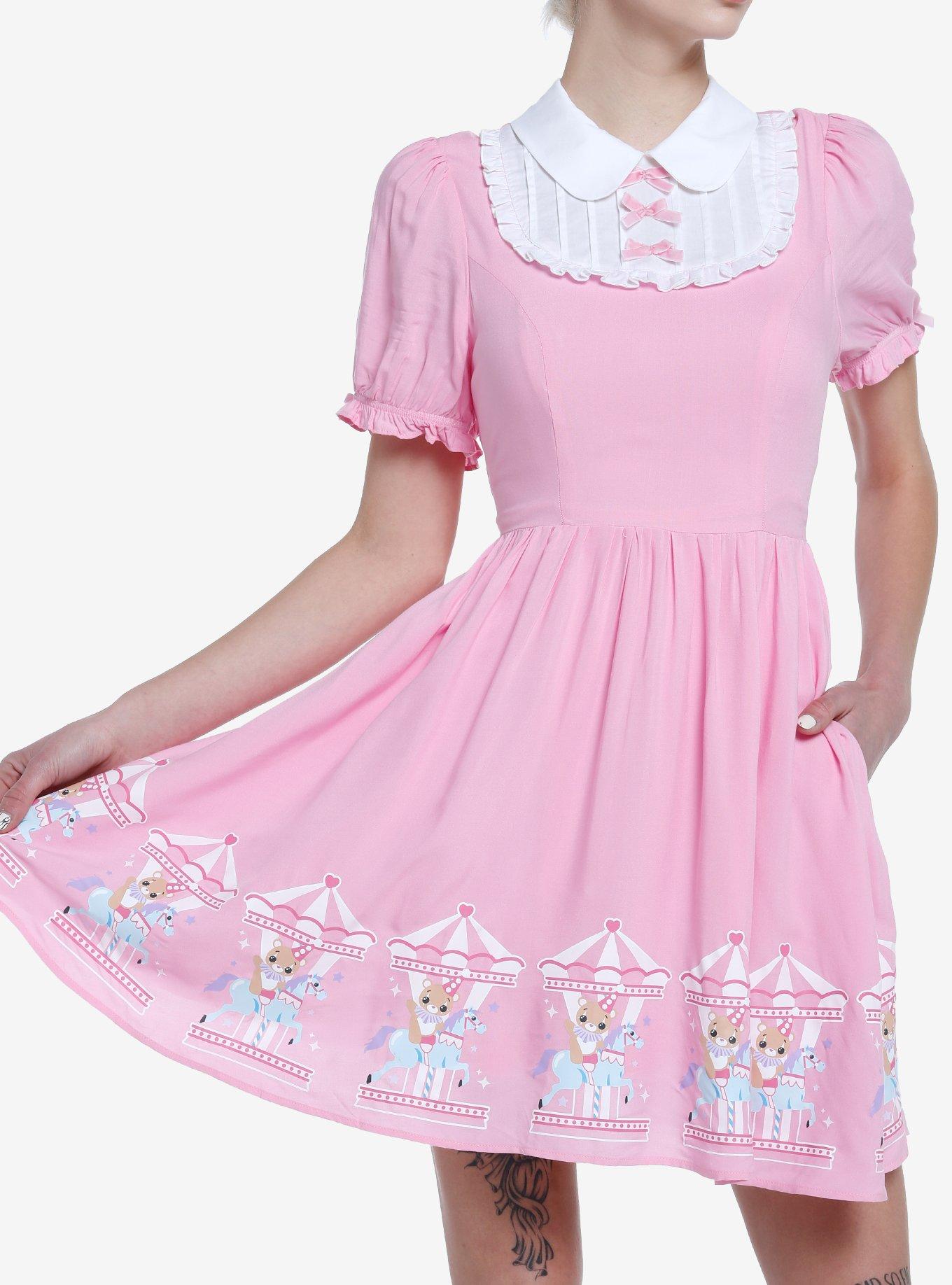 Pink Clown Bear Carousel Bib Sweetheart Dress, PINK, hi-res