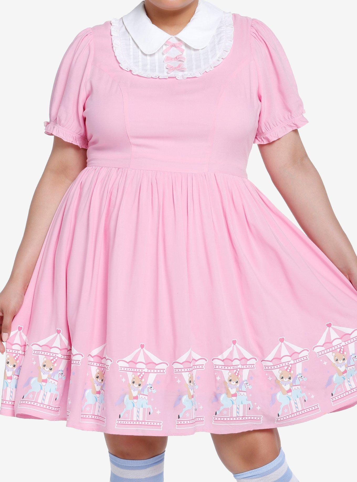 Pink Clown Bear Carousel Bib Sweetheart Dress Plus Size, PINK, hi-res