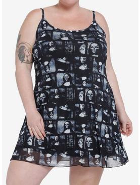 Plus Size Social Collision Zombie Mona Lisa Mesh Mini Dress Plus Size, , hi-res
