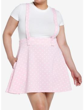 Plus Size Sweet Society Pink & White Heart Bow Suspender Skirt Plus Size, , hi-res