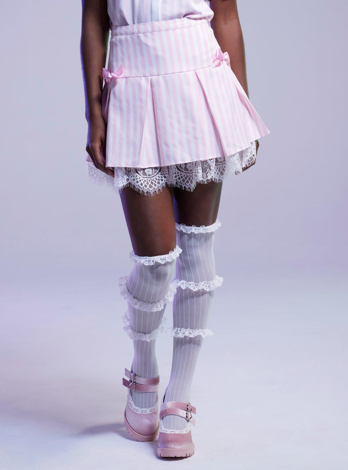 Sweet Society Pink & White Pinstripe Pleated Skirt, STRIPE - MULTI, hi-res