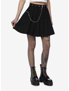 Social Collision Black Grommet Chain Pleated Skirt, , hi-res